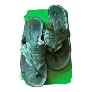 Brand X Mexico Ronn Simpson Green Leather Slip On Sandals Women's Size 7.5